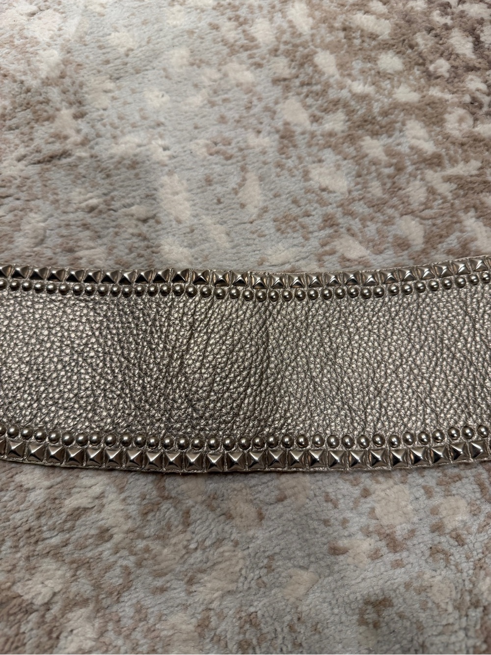 Metallic Pewter Muted Gold Leather Wide Studded Corset Waist Belt Y2K